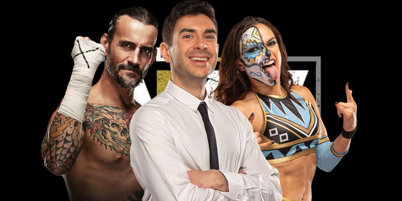 Tony Khan, CM Punk, and Thunder Rosa in AEW