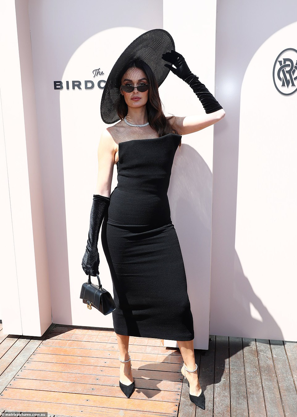 Model mum Nicole Trunfio made quite the Marilyn Munroe entrance at Penfolds Derby Day at Flemington Racecourse in Melbourne on Saturday