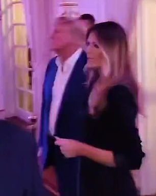 Donald and Melania Trump listen to 'YMCA' by The Village People during an event at Mar-a-Lago on Sunday